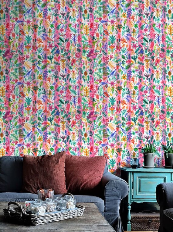 Floral Candy Stripe Wallpaper (10m)